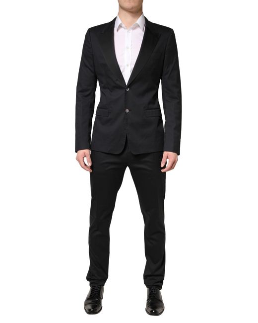 Dolce & Gabbana Black Cotton Single Breasted 2 Piece Suit Elastane Nylon Silk for men