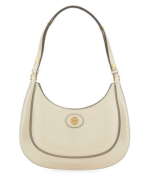 Tory Burch Natural Robinson Brushed Leather Crescent Bag