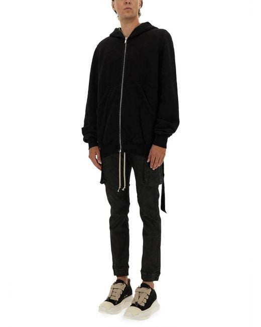Rick Owens Black Hoodie Cotton Sweatshirts for men