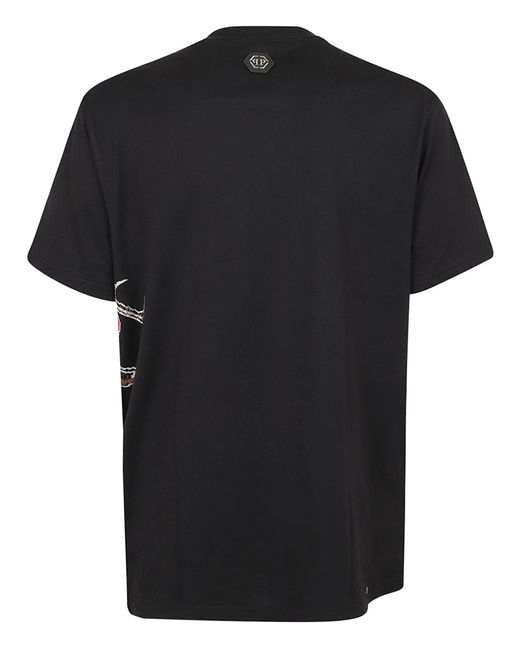 Philipp Plein Black T-Shirt Round Neck Ss With Cry for men