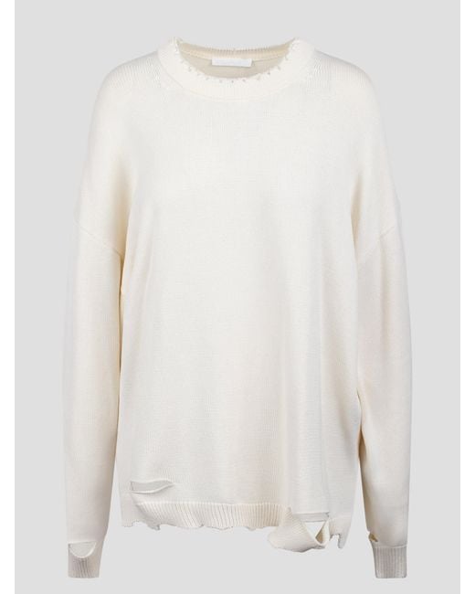 Helmut Lang White Worn-Effect Sweater