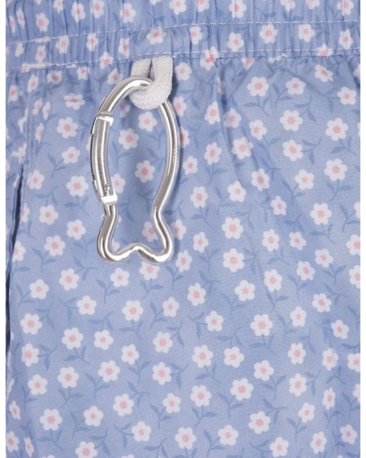 Fedeli Blue Cornflower Swim Shorts With Micro Daisy Pattern for men