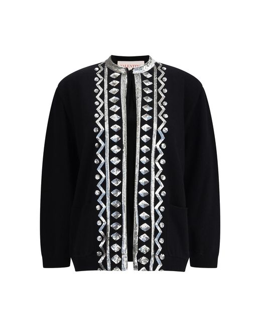 Valentino Black Sequined Virgin Wool Cardigan