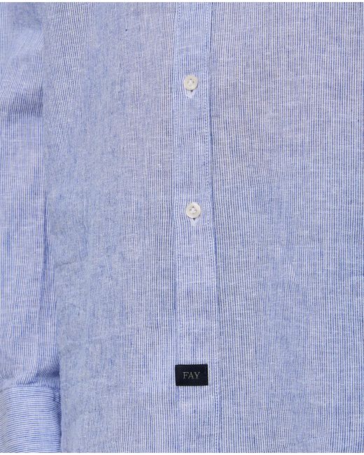 Fay Blue Washed French Neck Shirt for men