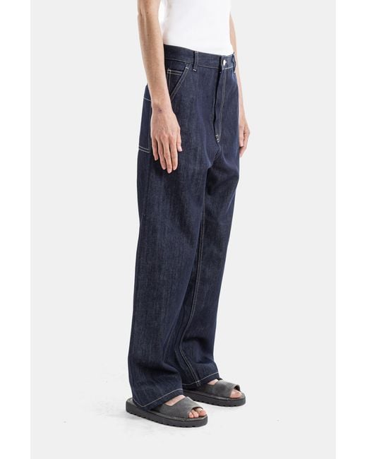Sofie D'Hoore Blue Pasay Raw Loose Denim Jeans With Ivory Topstitching Trousers
