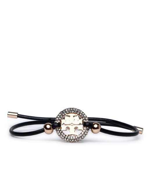 Tory Burch Miller Black Leather Bracelet in White Lyst