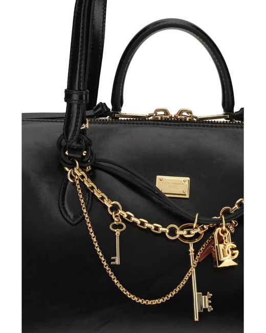 Dolce & Gabbana Black Vittoria Medium Handbag Calf Leather Bos Taurus; Pvc Shoulder Bags