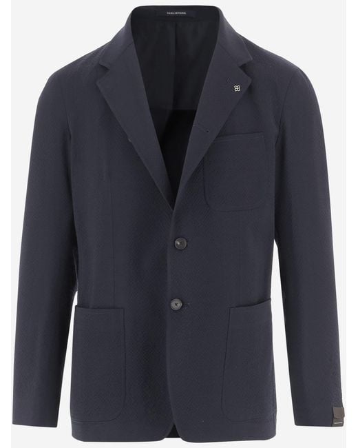 Tagliatore Blue Jacket Single-Breasted Stretch Wool Virgin Super 100S for men