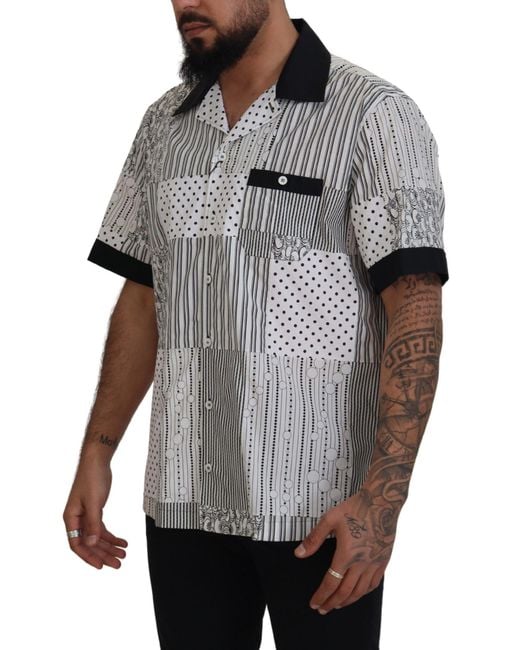 Dolce & Gabbana Gray Patterned Button Down Shirt And Cotton for men