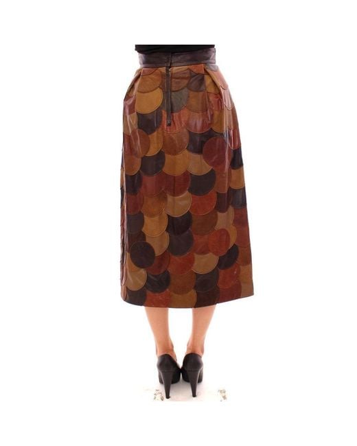 Dolce & Gabbana Brown Patchwork Leather Straight Skirt