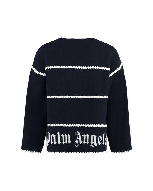 Palm Angels Black Knit Wool Blend Pullover Viscose Sweatshirts for men