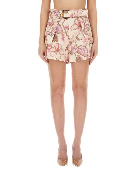 Zimmermann Pink Bermuda Shorts With Floral Print