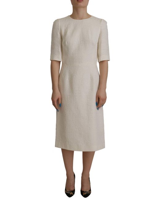 Dolce & Gabbana Gray Jaquard Midi Floral Sheath Brocade Dress Cotton