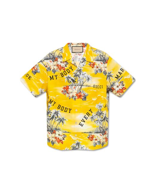 Gucci Yellow Printed Cotton Shirt for men