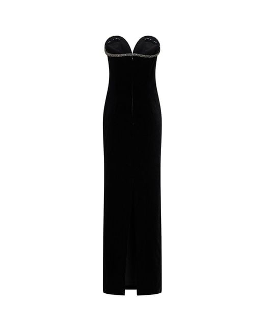 Self-Portrait Black Crystal-Embellished Velvet Long Bustier Dress