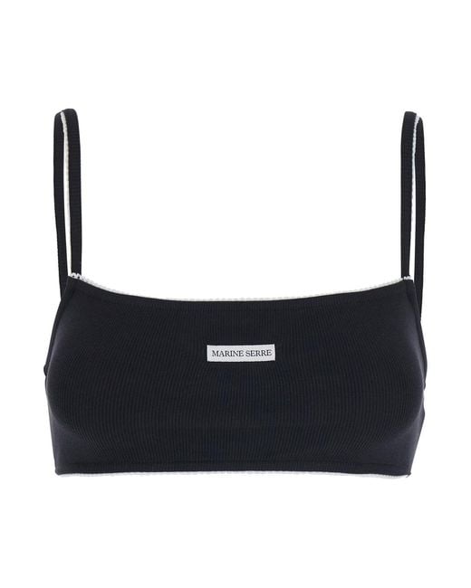 MARINE SERRE Black Bra Top V-Neck Cotton Tops