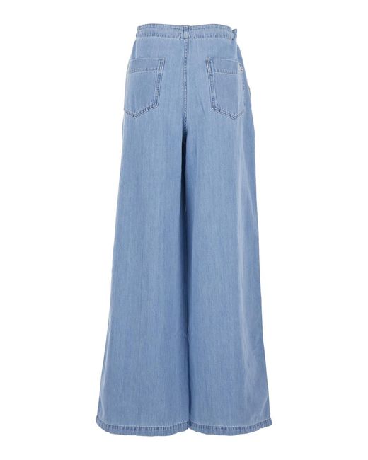 AG Jeans Blue Kali Light Jeans With Wide Leg And Drawstring On The Front