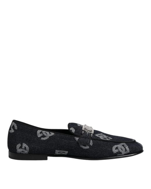 Dolce & Gabbana Black Logo Cotton Loafers Formal Dress Shoes Elastane for men