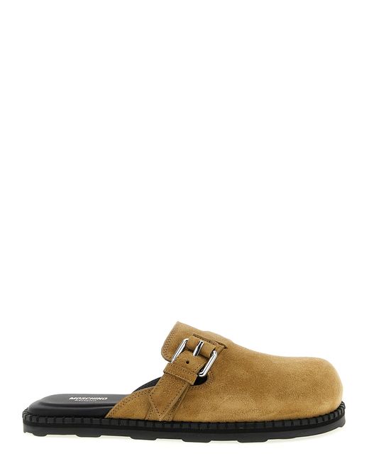 Moschino Brown Suede Sabots With Adjustable Buckle