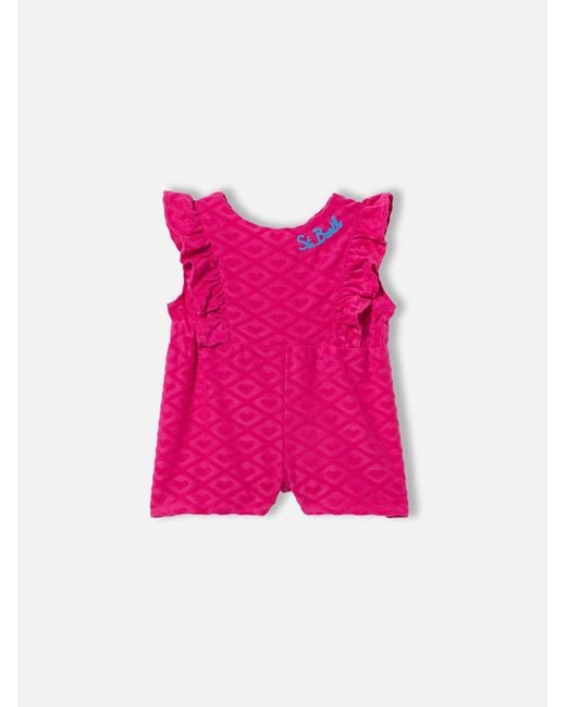 Mc2 Saint Barth Pink Baby Girl Romper Suit With Embossed Hearts Beach Robe