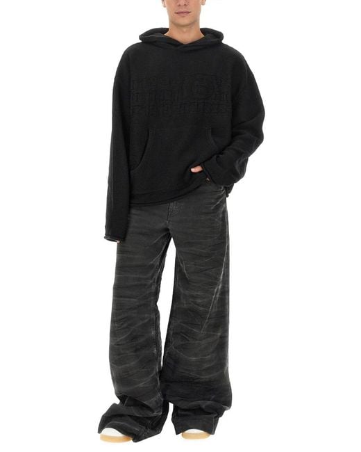 MM6 by Maison Margiela Black Cropped Logo Jersey Virgin Wool Acrylic Jumpers for men
