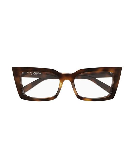 Saint Laurent Brown Eyeglasses Cat Eye Full Rim, Havana Frame And Transparent Anti-Reflective Demo Lens Sl554002