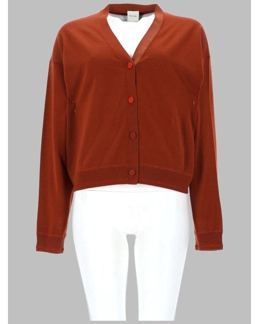 Paul Smith Red Wool Cardigan Merino Jumpers