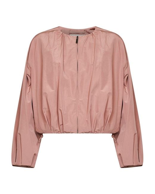 Weekend by Maxmara Pink Cropped Jacket Wkdbutterfly Taffeta Leather