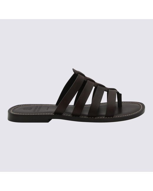 Brunello Cucinelli Black Dark Leather Sandals for men
