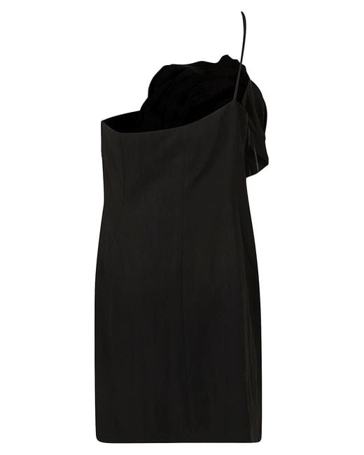 Blumarine Black Rose Embroidered Asymmetric Short Dress