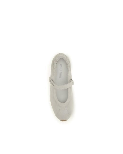 Miu Miu White Calf Leather Bos Taurus Ballet Flats