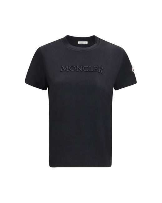 Moncler Black Cotton T-Shirt With A Tone On Embroidered Logo T-Shirts
