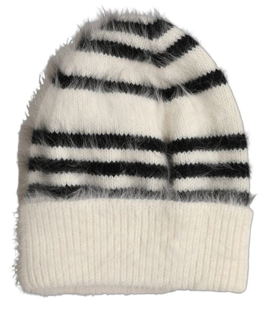 Dolce & Gabbana Black Striped Angora Knitted Beanie One Size Hat Nylon