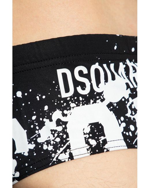 DSquared² Black Swimming Briefs With Logo for men
