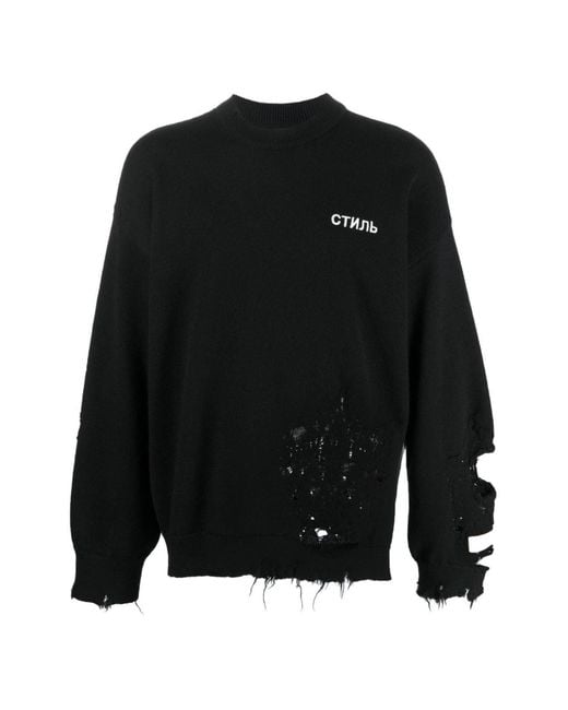 Heron Preston Black Ctnmb Logo Shredded Knit Sweater for men