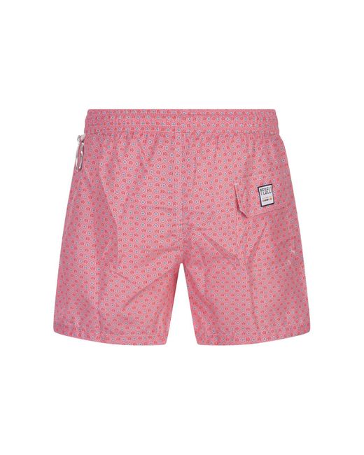 Fedeli Pink Swim Shorts With Elephants And Flowers Pattern for men