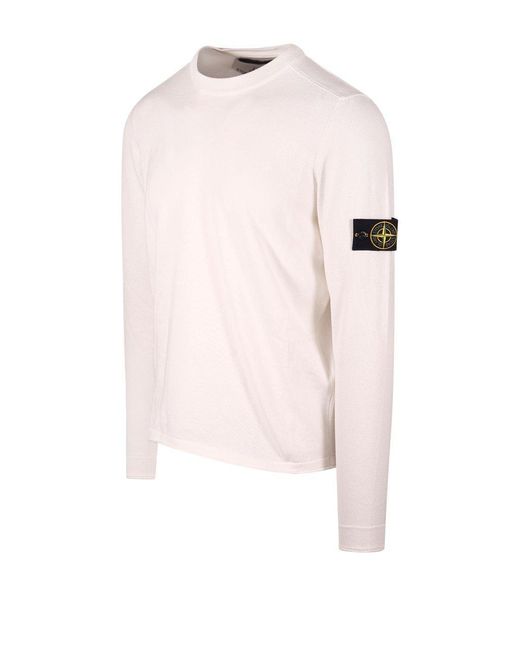 Stone Island Pink Compass Patch Crewneck Knitted Jumper for men