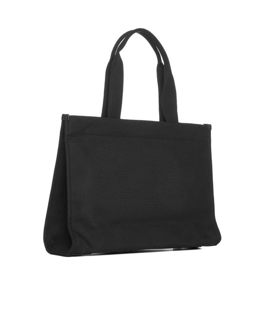 Tory Burch Black Large Ella Cotton Tote Bag With Logo Print