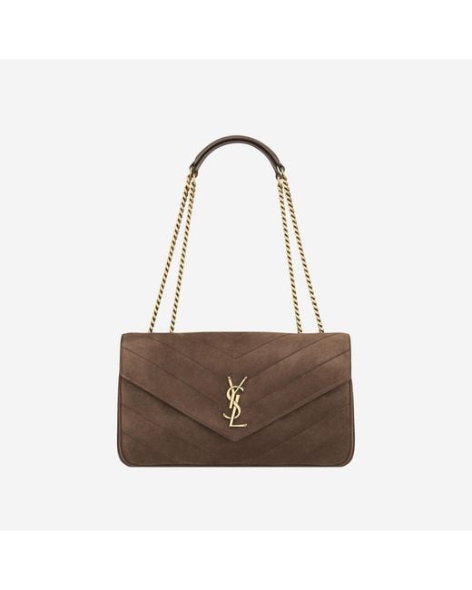 Saint Laurent Brown Loulou Media Bag Matelé Suede Leather Shoulder