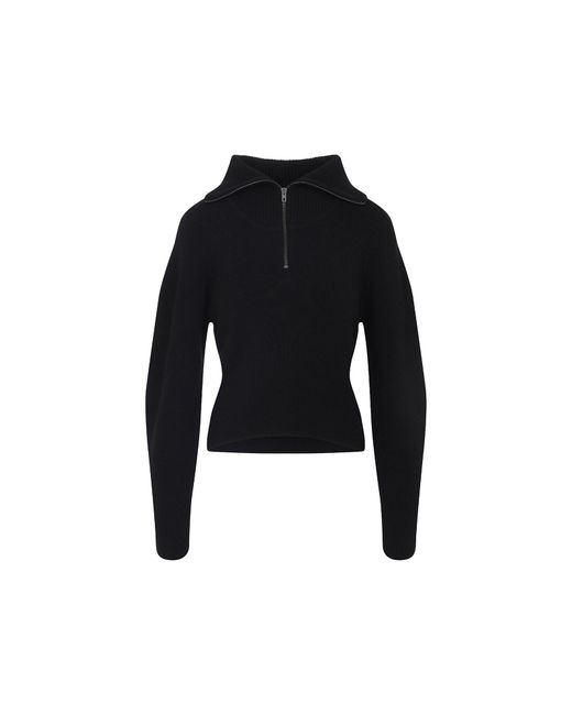 Lemaire Black Zipped Wool Sweater