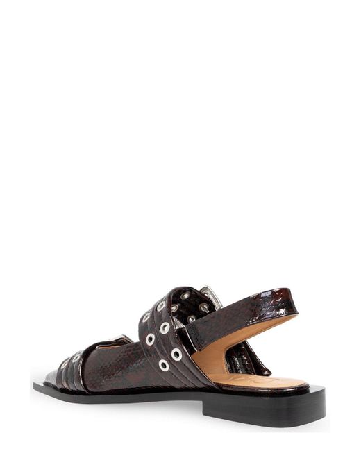 Ganni Black Buckle Pointed-Toe Ballet Flats