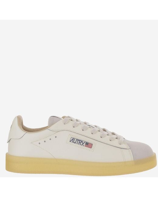 Autry White Low-Top Leather Sneakers With Padded Heel And Panel Design for men