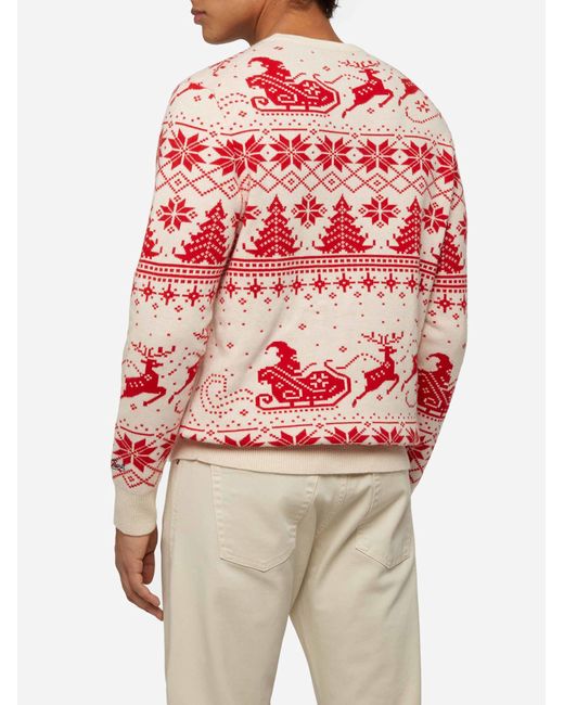 Mc2 Saint Barth Red Sweater Heron With Fair Isle And Dear Santa Jacquard for men