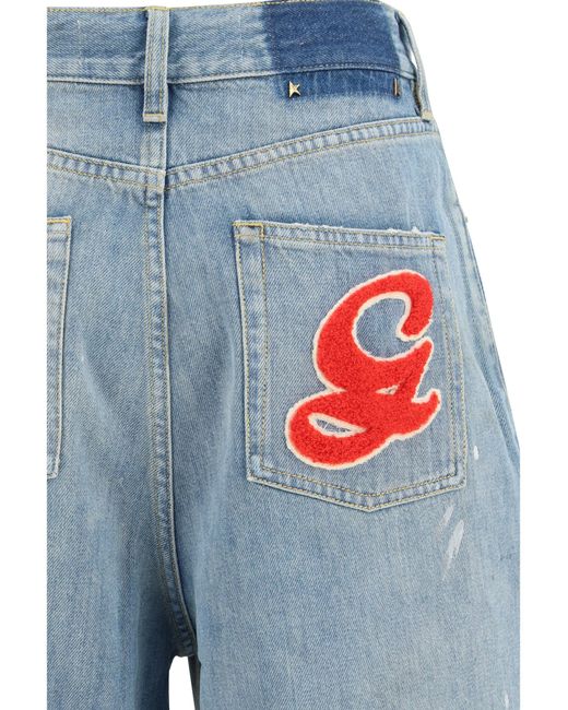 Golden Goose Deluxe Brand Blue Embroidered Logo Denim Jeans