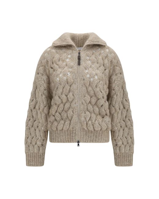 Brunello Cucinelli Natural Mohair And Wool Blend Cardigan