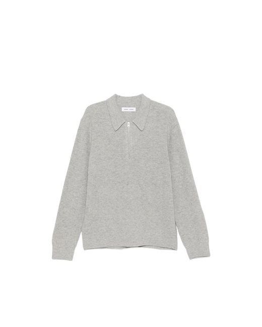 Samsøe & Samsøe Gray Quarter-Zip Merino Wool Sweater T-Shirts And Polos for men