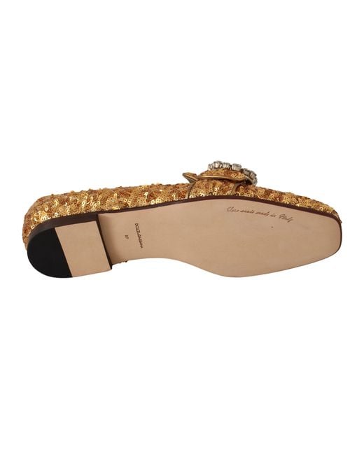 Dolce & Gabbana Multicolor Gold Sequin Crystal Flat Loafers Shoes