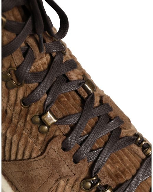 Dolce & Gabbana Brown Corduroy High Top Oxford Boots Cotton Calf Leather for men