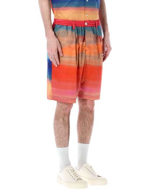 Marni Red Poplin Stretch Waist Shorts for men