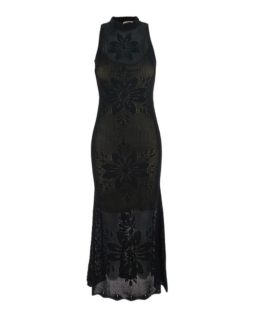 Twinset Black Long Dress Knitted With V-Neck And Sleeves Viscose Polyamide